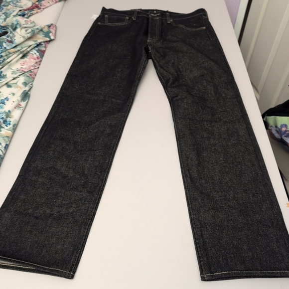 NWT Japanese Exclusive Dark Black Bovine Leather Levi's Men Straight Jeans 34x34 - Picture 1 of 12